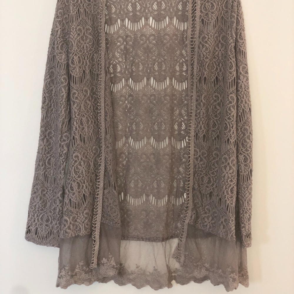 Mauve Lace Cardigan BKE Boutique See-through hem